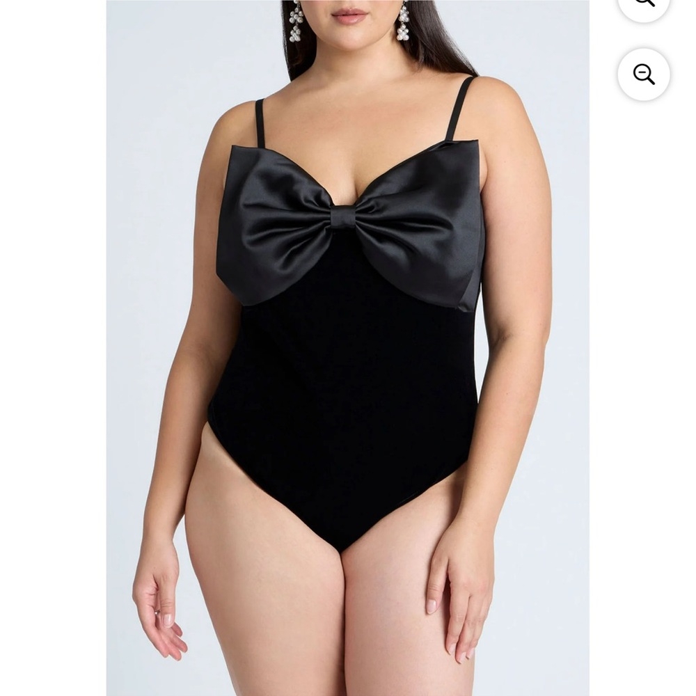 Eloquii Black Satin Bow Bodysuit